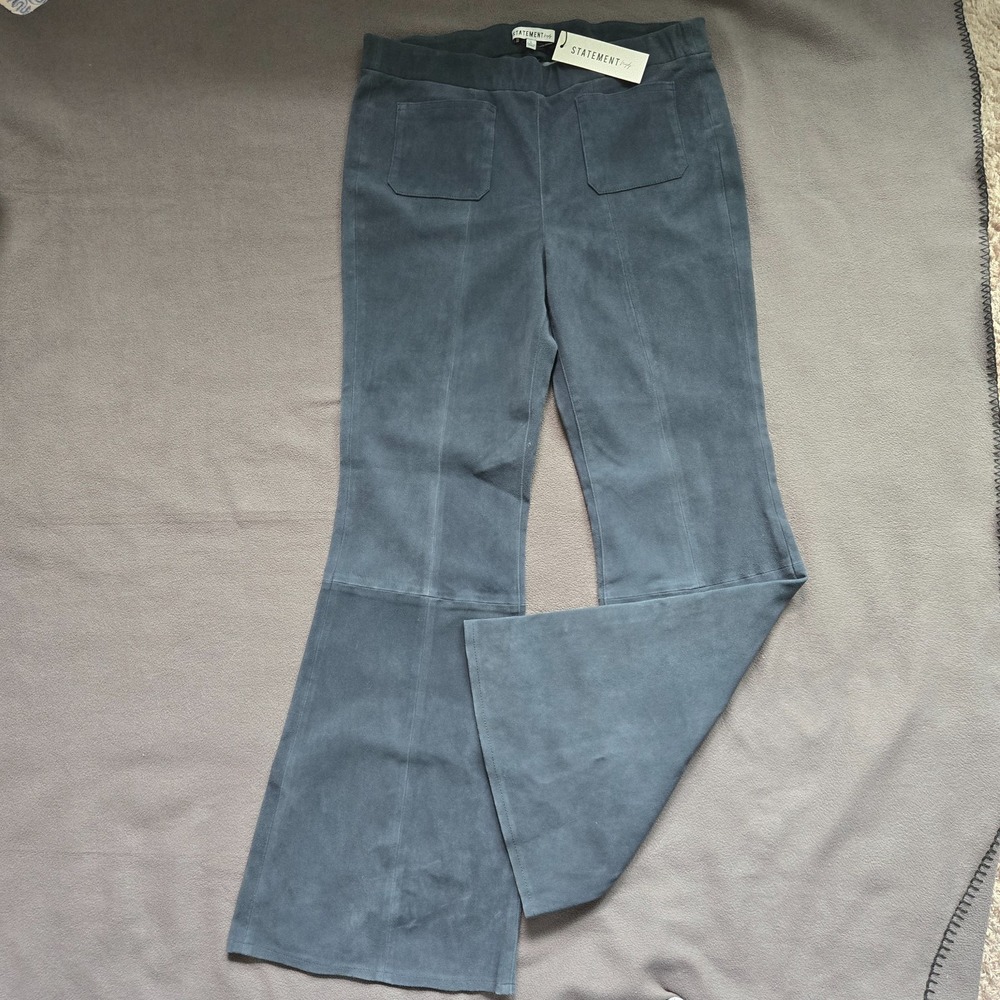 NYDJ / Statement Pull-on Womens flare lambskin suede pants blue Size Large NWT